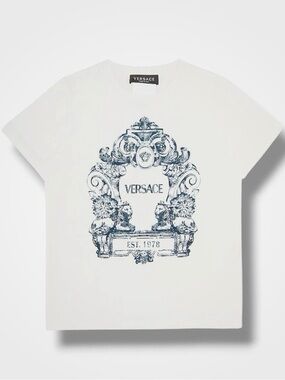 Versace Unisex Kid's White Stemma Logo T-Shirt Size 8